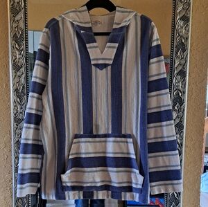 FAHERTY XL Blue, Green and Cream Striped Men's Poncho